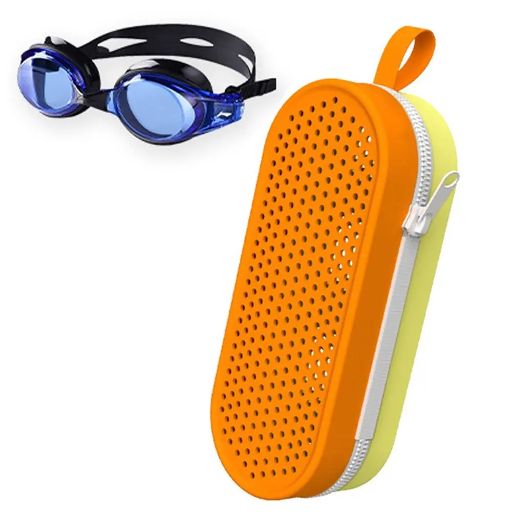 Silicone Swimming Goggles Storage Box Drain Hole Zipper Eyeglasses Bag Portable with Handle Sun Glasses Protection Box Kids