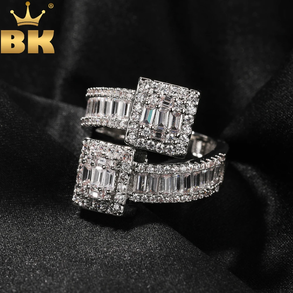 

THE BLING KING Opened Baguettecz Rings Iced Out Sqaure Bling Cubic Zirconia Ring Luxury Jewelry Engagement Gift For Women