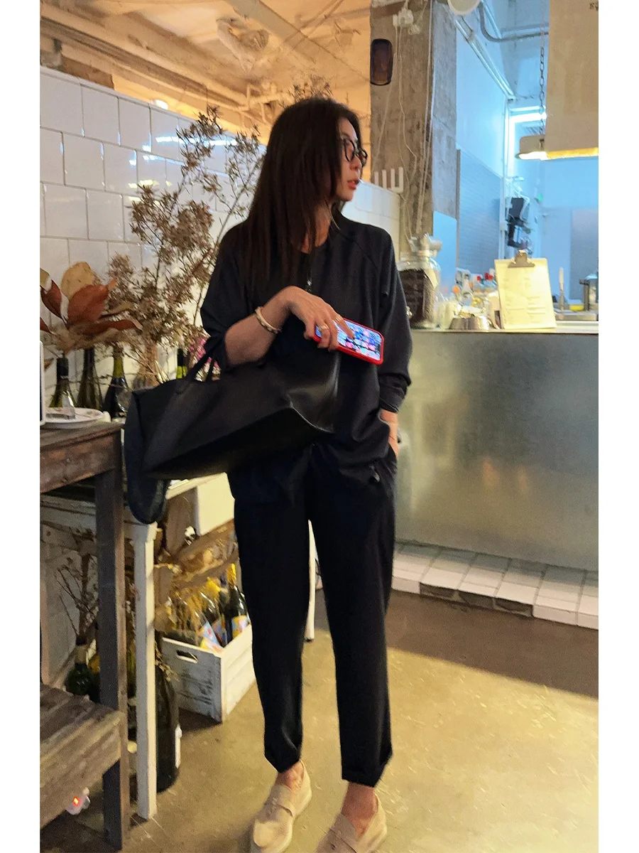 

Повседневные широкие брюки BaAtOne с эластичным поясом и большими карманами, модные, облегающие, из шерстяной смеси, женские, осенняя мода