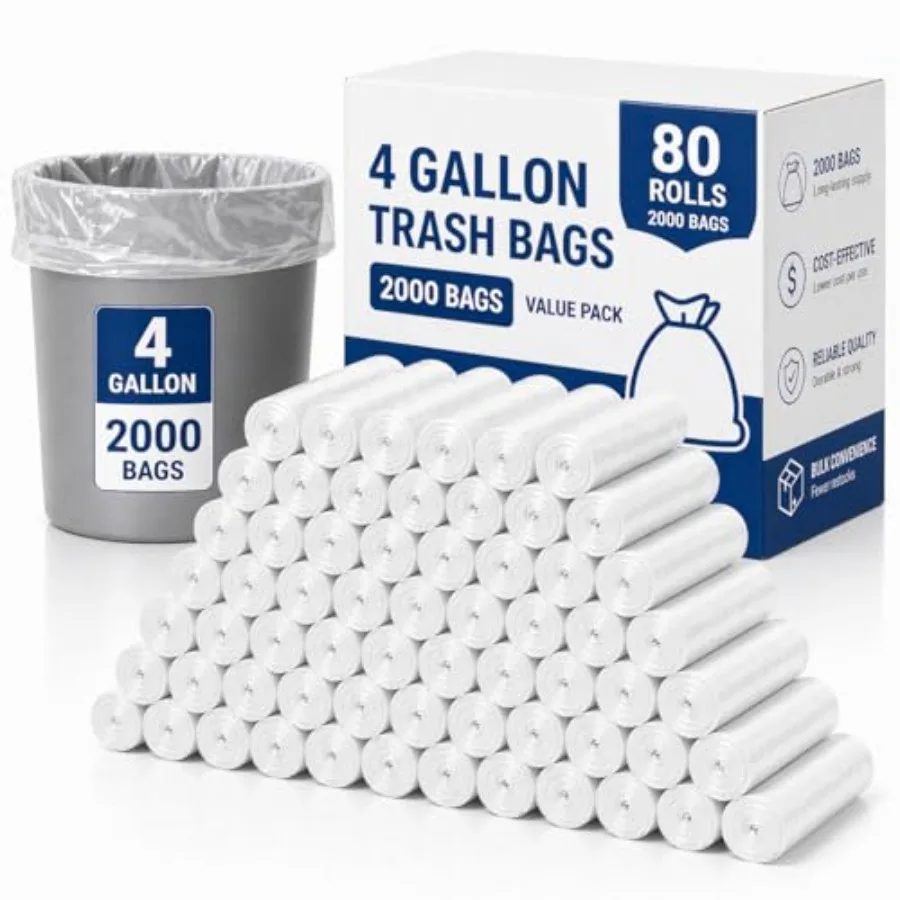 

4 Gallon Small Trash Bags 2000 Count Bulk 17.7 x 19.6" Clear Unscented Bathroom Trash Bags 0.48 Mil Thick Tear-Resistant Small