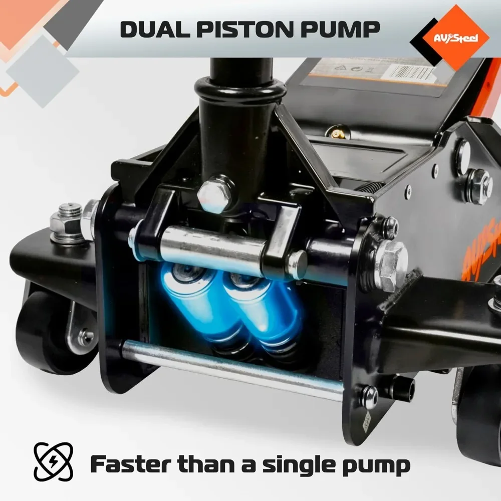 3 Ton Low Profile Floor Jack, 6600 lbs Heavy Duty Hydraulic Car Jack with Dual Pistons Quick Lift Pump, Lifting Range 3-1/8" to 19-7/8" view 4