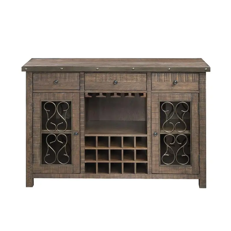 Weathered Cherry Finish Server with Cup Holder & Wine Rack