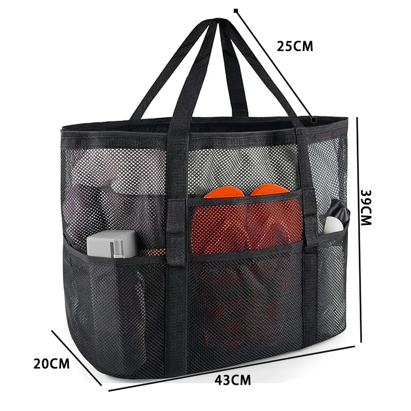 Quick Dry Breathable Mesh Beach Tote Bag,Multi-Pocket Sandproof Waterproof Organizer for Family Beach Trip Pool Spa Gym Camping