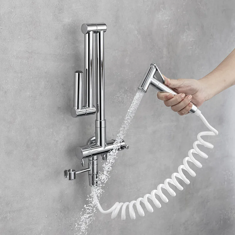 

Single Cold Kitchen Faucet with Hand Sprayer Wall Mount Rotatable 360° Kitchen Folding Sink Faucet Modern 1 Handle Sink Faucet