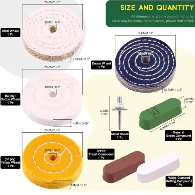4Pcs Buffing Polishing Wheels with 3 Pcs Polishing Compounds and 1/4