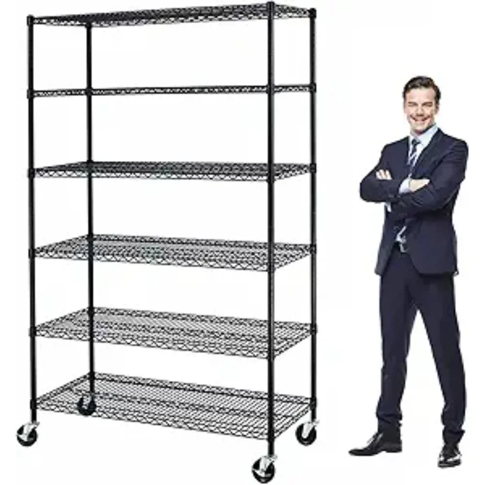 

6000Lbs Capacity Heavy Duty Storage Shelves Commercial Wire Shelving Unit and Storage Adjustable NSF 6 Tier Metal Rack Shelf on