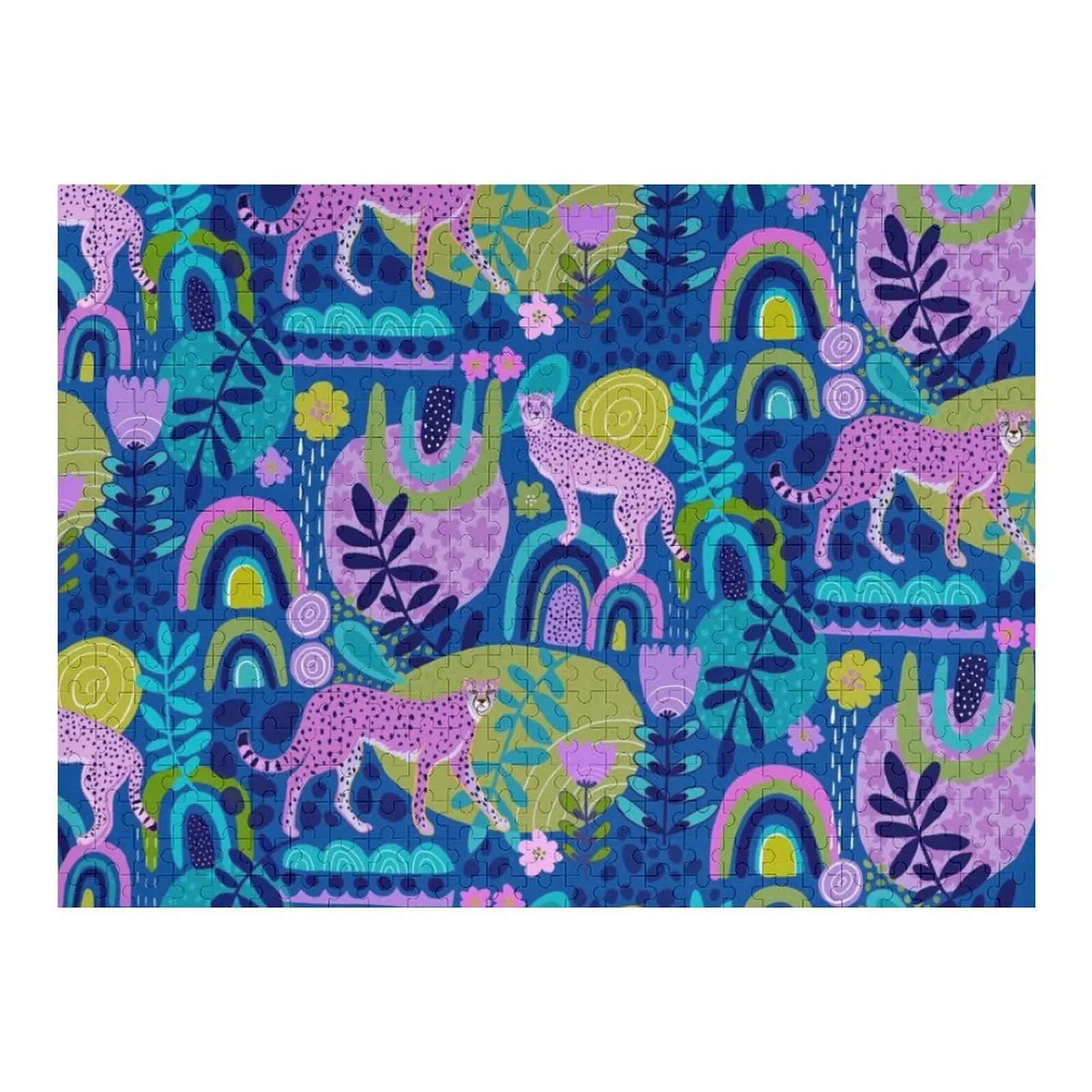 

Cheetahs on Dark Blue (all over print) Jigsaw Puzzle Iq Baby Toy With Photo Puzzle