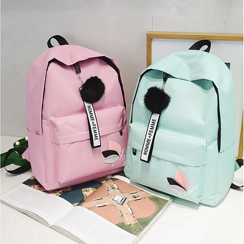 Women Schoolbag Waterproof Large Capacity School Backpack Smooth Zipper Solid Color Teens Girl Casual Daypack Bag Student Supply