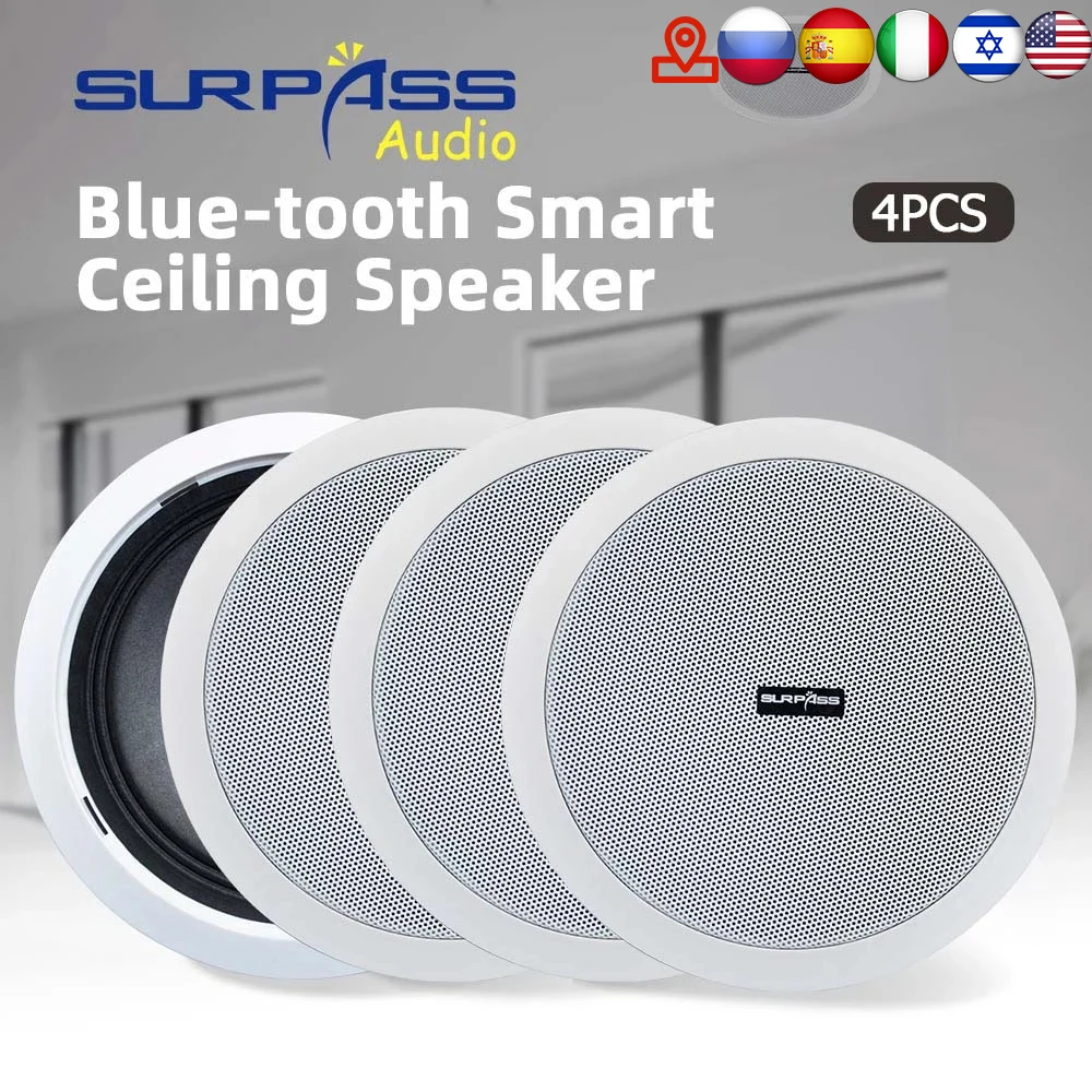 

Smart Blutooth In Ceiling Speakers 4 PCS Dustproof 6 Inch Home Theater Stereo Audio Speaker Built in Amplifier Roof Loudspeaker