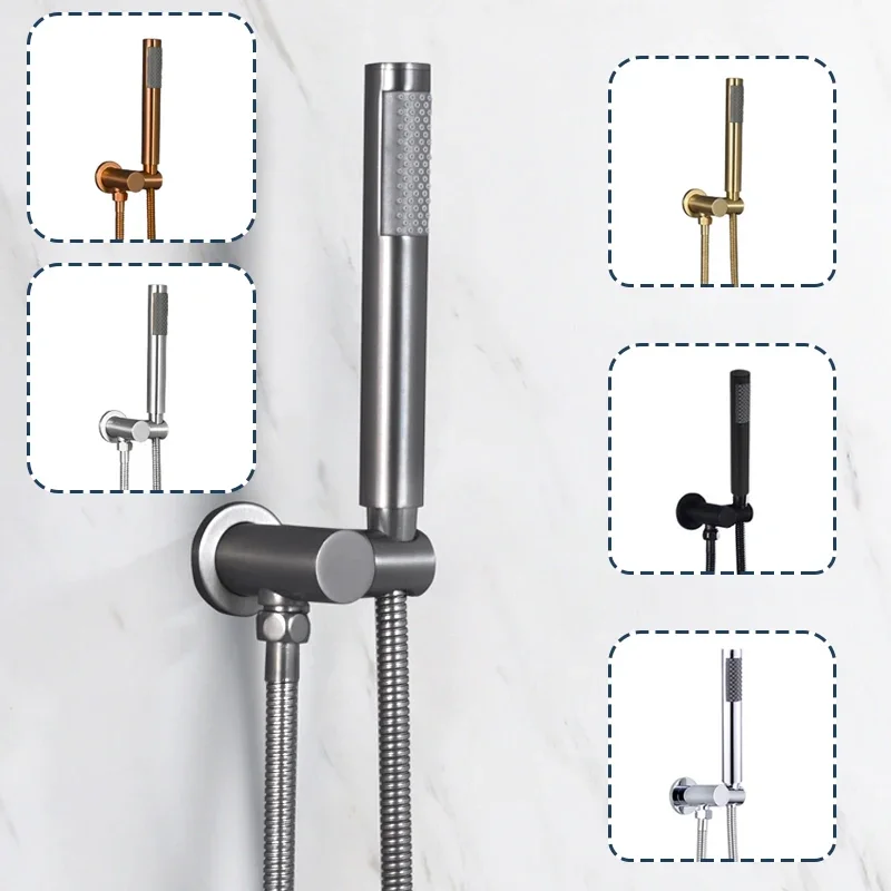 Brass Handheld Shower Head Chrome Gold Black Grey Shower Set Adjustable Wall Holder Handheld Water Saving Bath Shower Kit