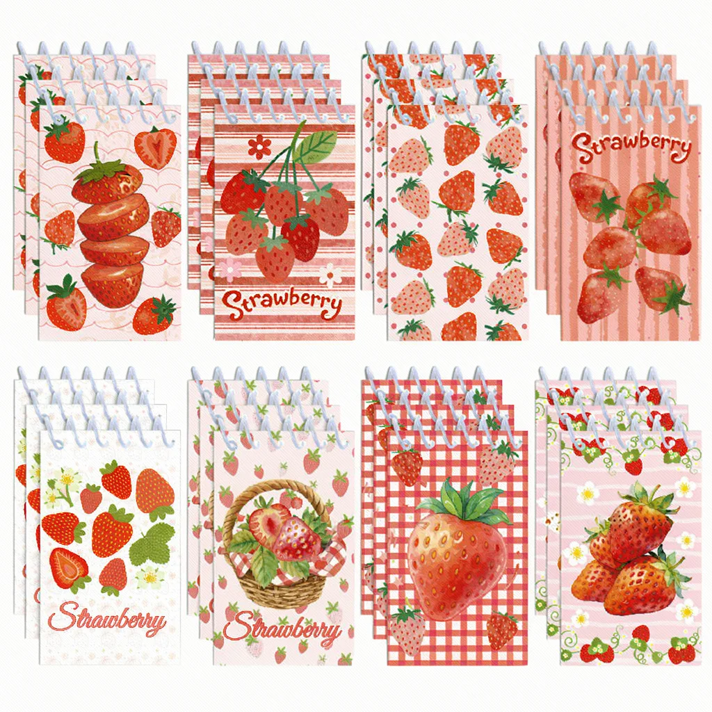 

8Pcs Mini Pocket Notepad Watercolor Vertical Flip Notebook Student Notepad Mini Strawberry Spiral Notebook For Notes Students