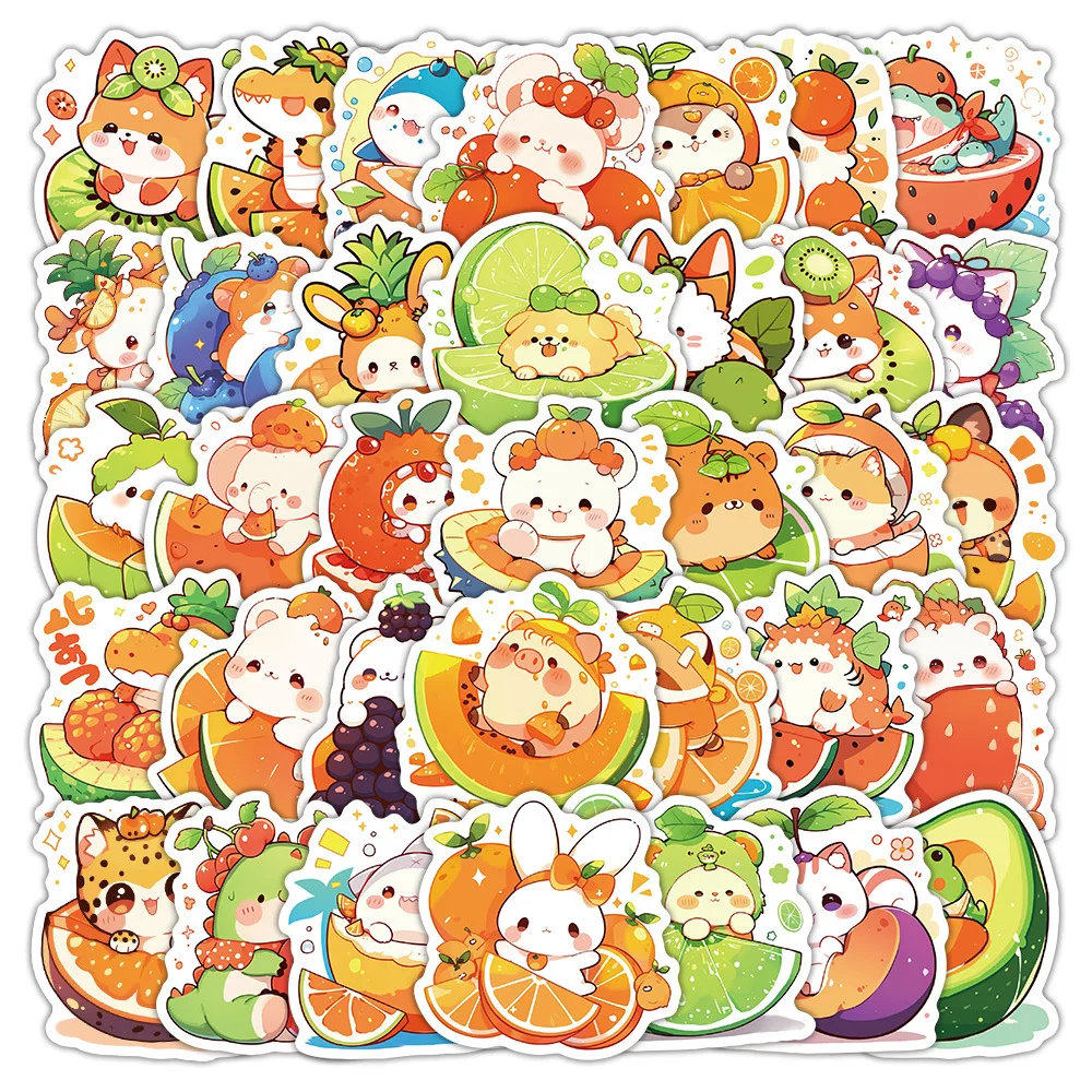 

54PCS Creative Small Animals Fruit Food Stickers Graffiti DIY Decorative Desk Mobile Phone Case Waterproof Decals Kids Toys Gift