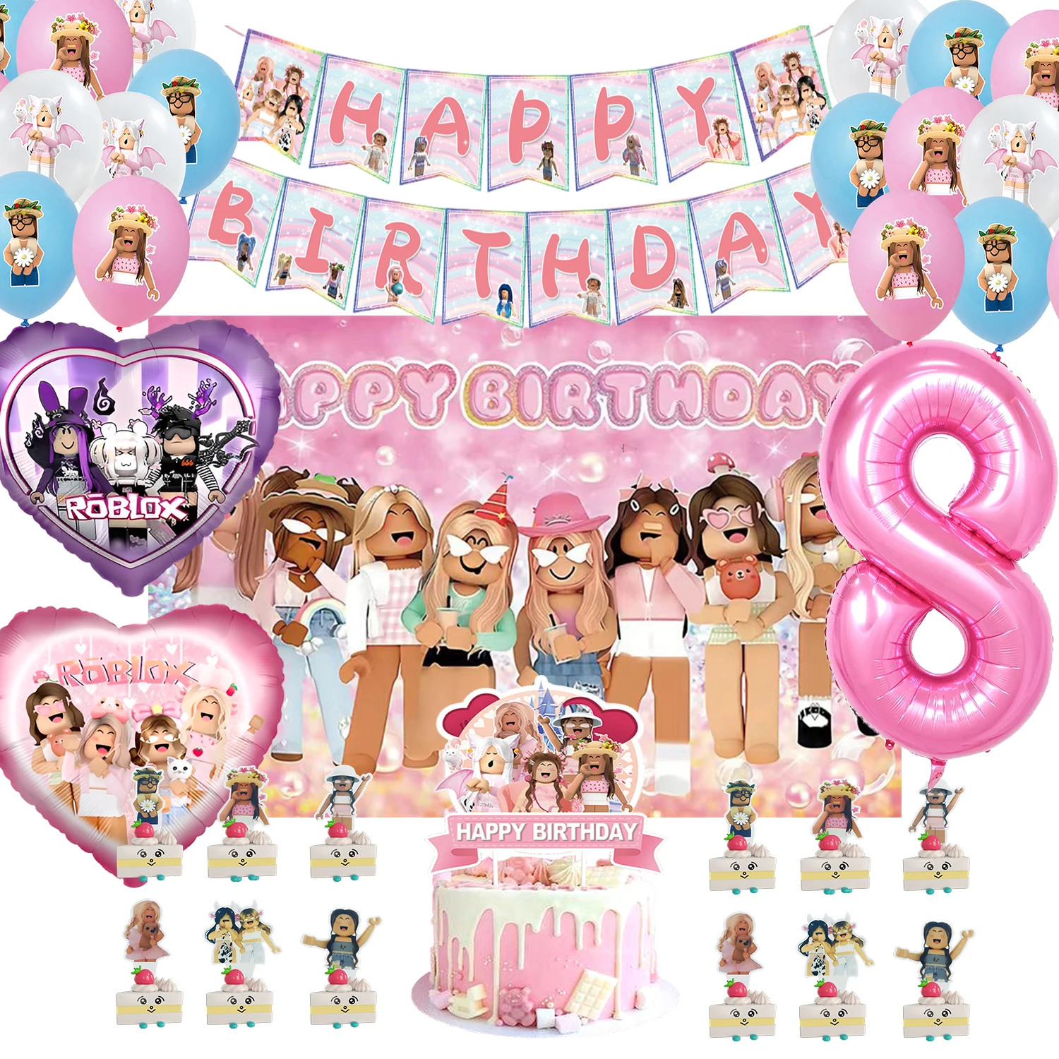 ROBLOX 생일 파티 장식 풀 플래그 배너 풍선 케이크 토퍼 세트 파티 용품 소녀 어린이 소년 호의 베이비 샤워 게임