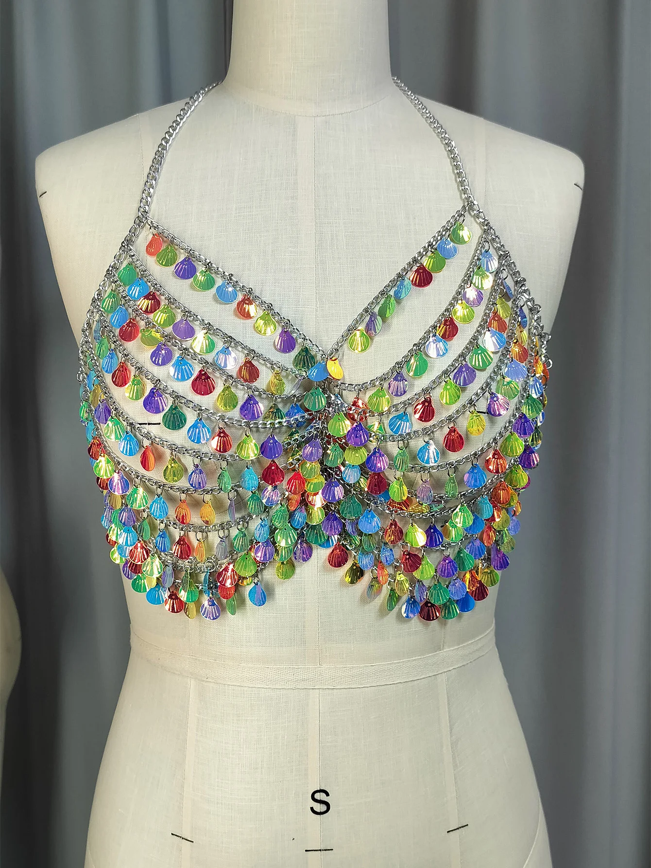 ZY Handmade Metal Chain with Colorful Conch Bra Backless Fashion Top