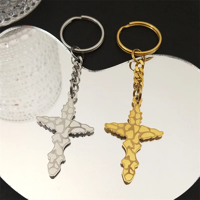 Religious Faith Cross Keychain for Women Men Gold Color Crucifix Backpack Pendant Key Ring Jewelry Gift llaveros K3556S06