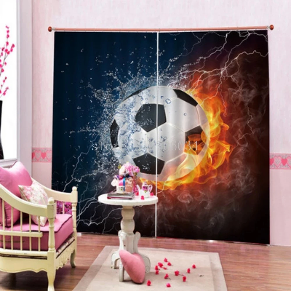 Football Living Room Curtains 3D Printing Blackout Curtains Study Children's Room European Custom Animal Pattern Curtains