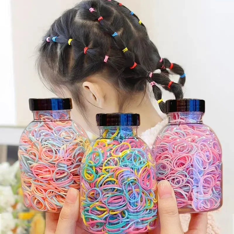 1000pcs/bottle Colorful Disposable Rubber Bands Elastic Hair Tie Cute Girl Hair Accessoires Kids Hair Loop Ponytail Holder Bands