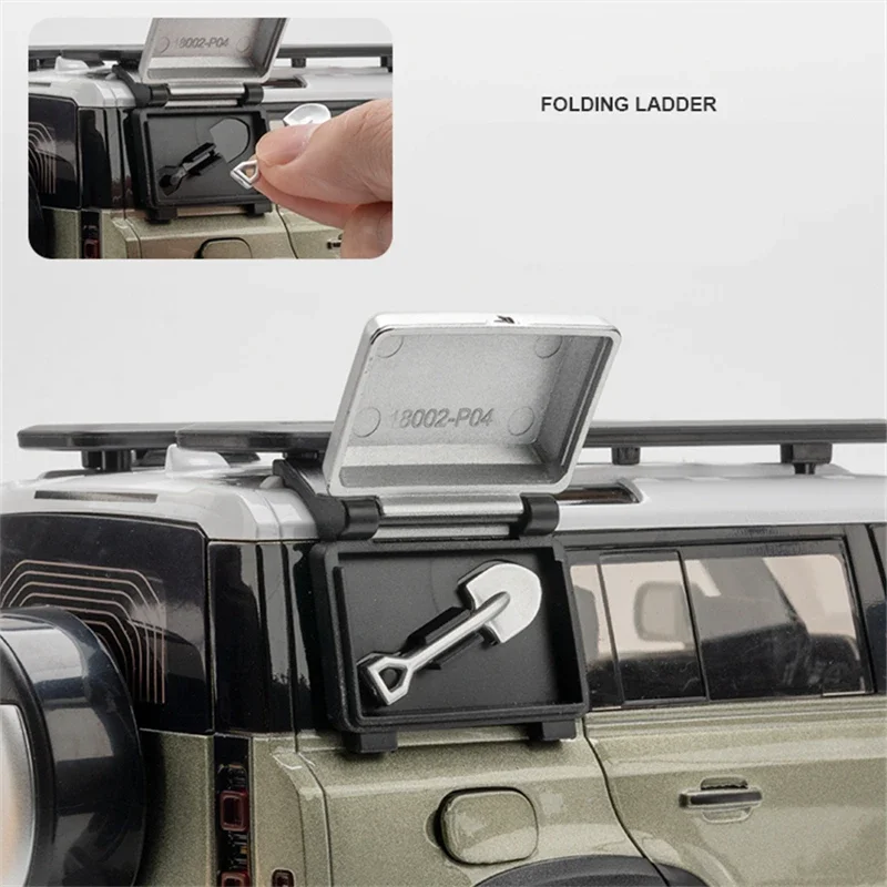 1/18 Range Rover Defender SUVรถรุ่นDiecastจําลองโลหะรถออฟโรดรุ่นเสียงและแสงของเล่นเด็กของขวัญ