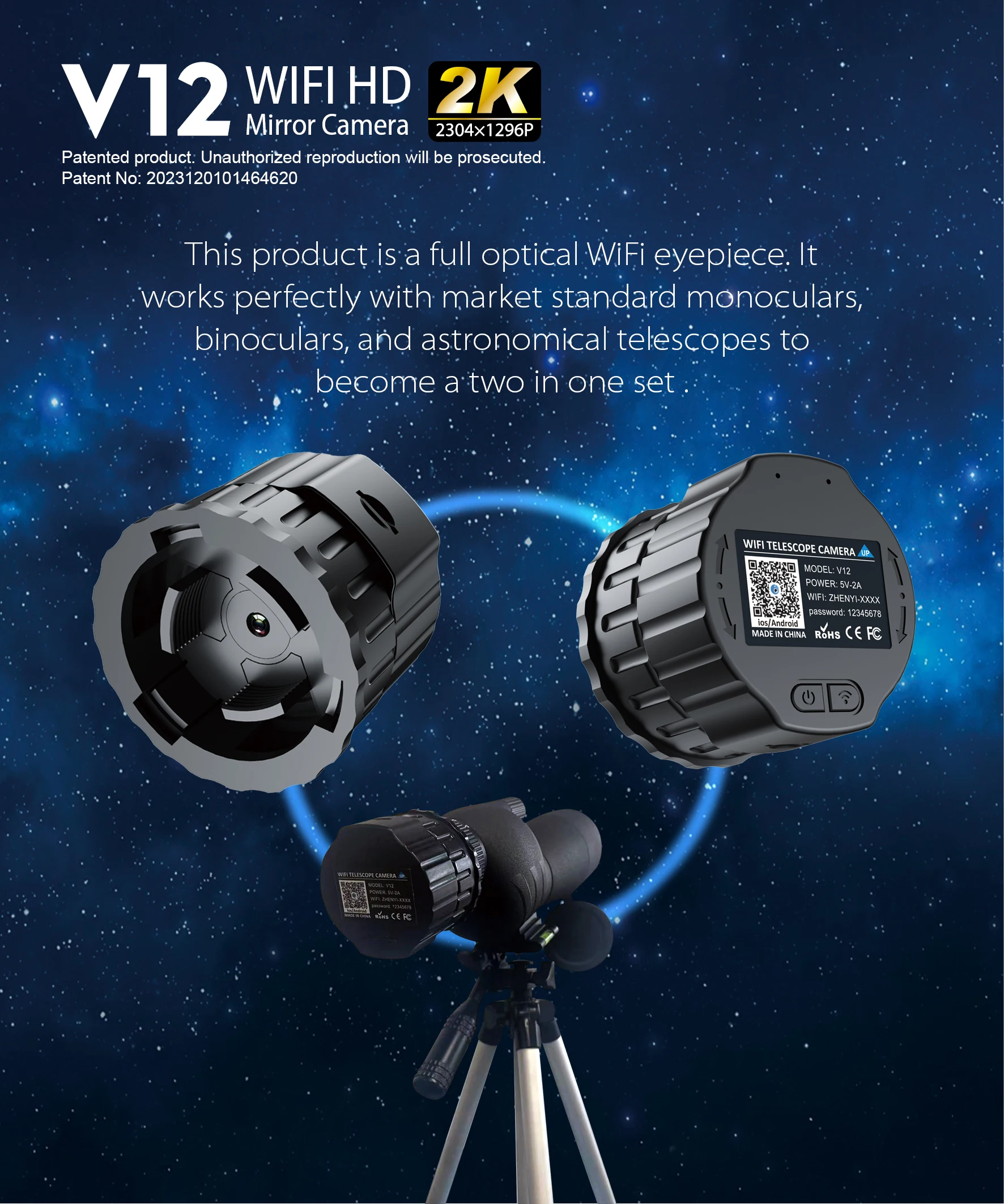 2K HD WIFI Telescope Camera CMOS Borescope For Science Educational Binocular