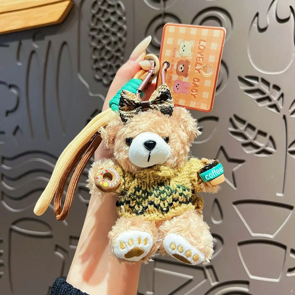 Porte-clés ours cacao en peluche, mignon, beignet, sac suspendu de dessin animé, sac à dos souple, accessoires de sac