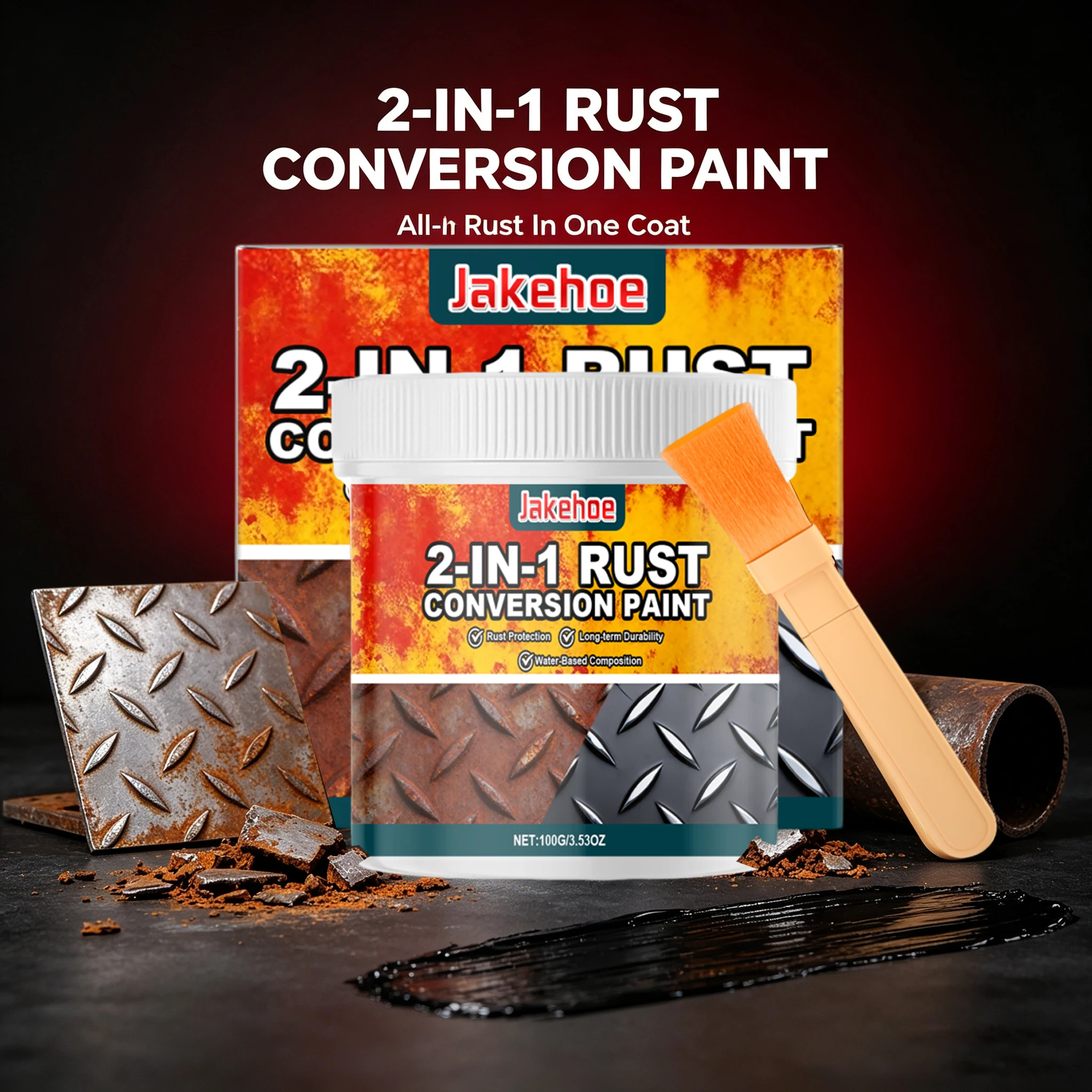 2-in-1 Rust Converter & Metal Primer Paint Heat & UV Resistant, Black Finish for Automotive, Marine, Industrial Metal Protection
