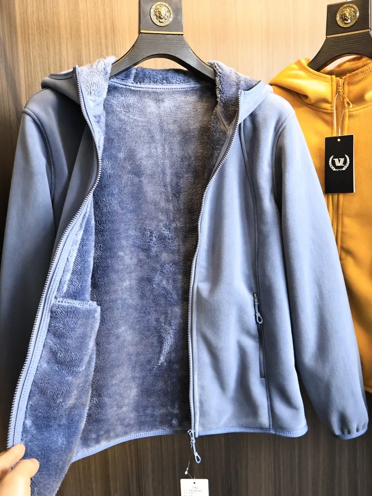 

Мужское пальто с капюшоном Thiened Fce Jaet, теплое повседневное пальто-стойка из полиэфирного волокна, зимняя верхняя одежда на молнии