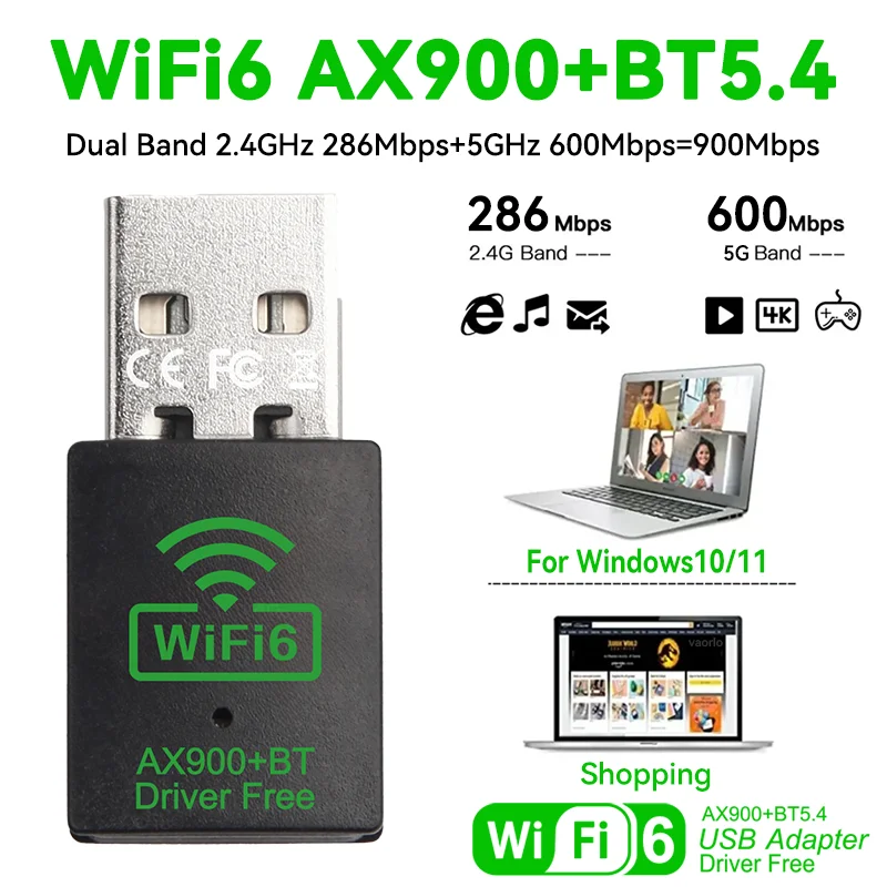 AX900 Wifi 6 Mini USB 2.0 Dongle Network Card BT 5.4 2in1 Transmitter Receiver Dongle For Win 10/11 PC Dual Band 2.4G/5Ghz