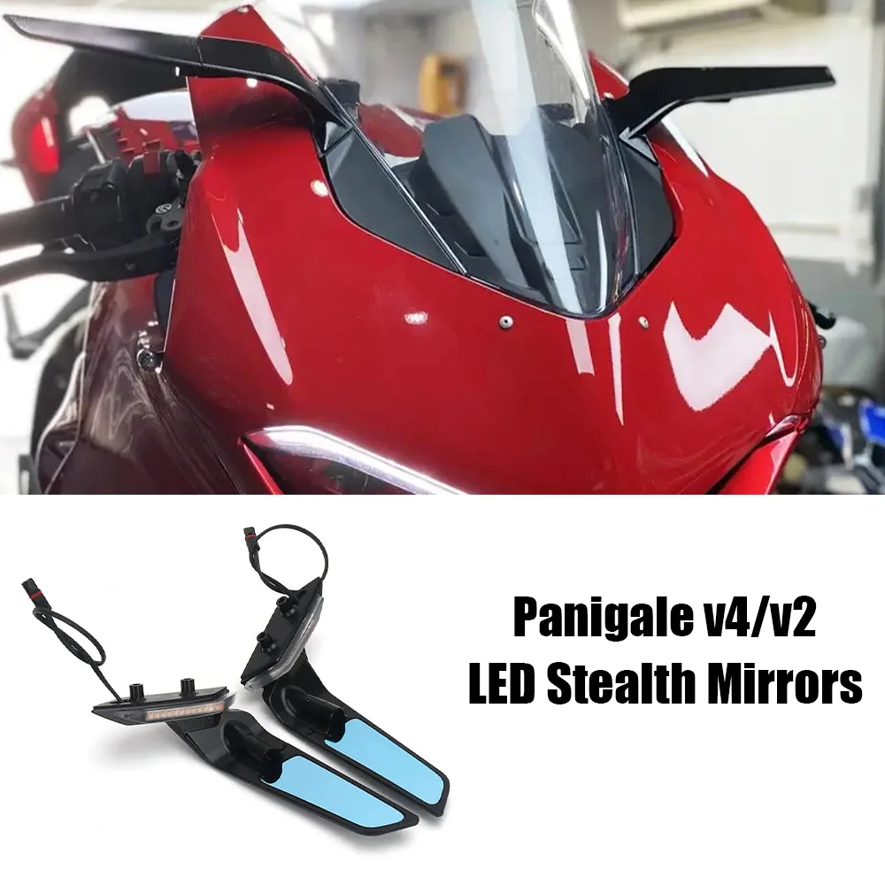 Mirrors Stealth Mirrors With LED Turn Signal Rearview Mirrors LED Stealth Mirrors  For Ducati Panigale V4 PANIGALE V2 Rearview