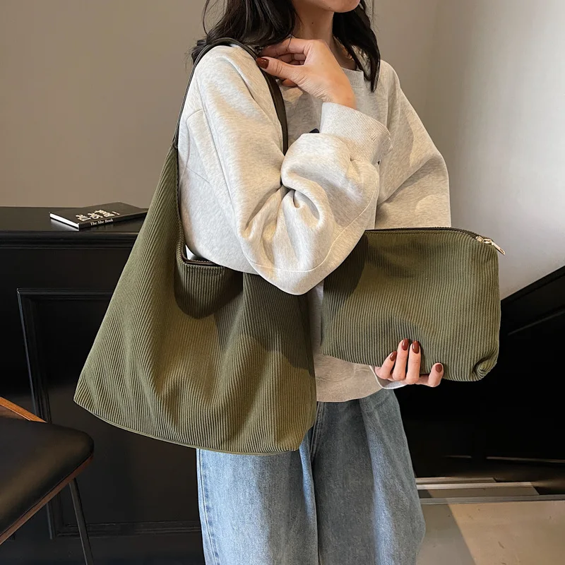 

Women Shoulder Crossbody Bag Large Canvas Satchel for Woman 2025 Corduroy Female Cloth Girl Students Book Bags Female Handbags