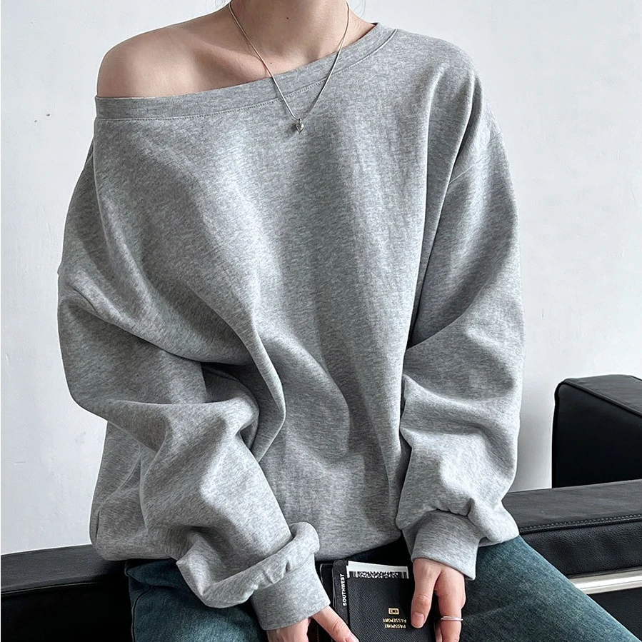 Tees Women Tops Off Shoulder Top Slash Neck Full Sleeve Casual Loose Regular Y2k Streetwear High Waist Elegant Work Spring 2026