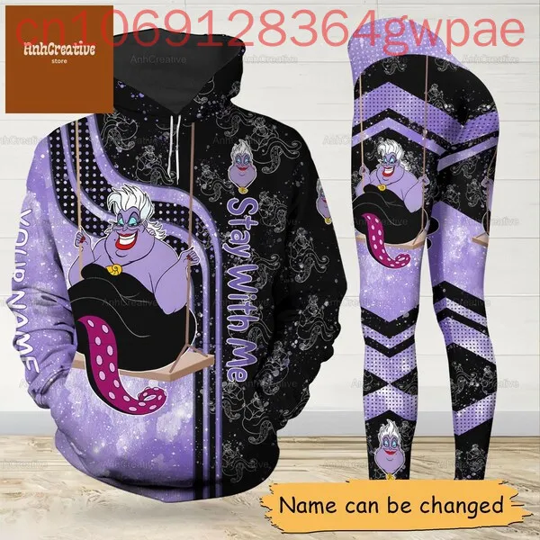 The Little Mermaid Ursula Hoodie and Leggings Yoga Set Women's Disney Yoga Leggings Sweatpants Hoodie Fashion Womens Sports Suit