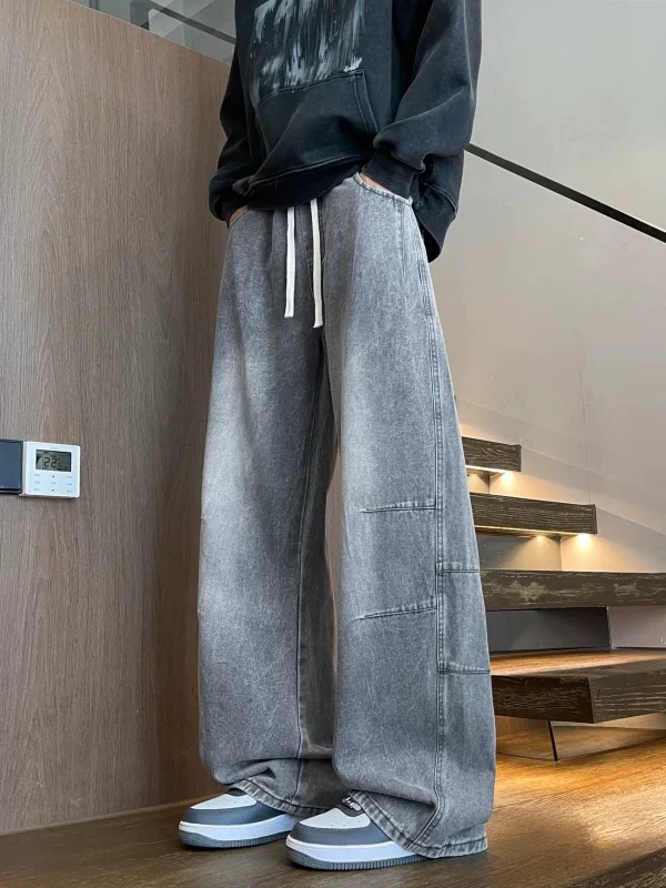 American Style Knife Folded Casual Loose Straight Leg Jeans for Men Autumn 2026 New Style Wrinkle Deconstructed Versatile Jeans