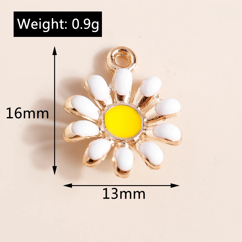 Leslie 10 Stück Emaille-Anhänger in Weiß und Gelb mit Gänseblümchen-Motiv für die Herstellung von Halsketten, Ohrringen, Armbändern, Charms, DIY-Schmuckzubehör – Detail 19