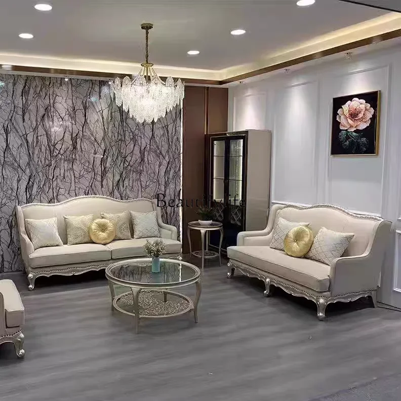 

yj7 French light luxury court style solid wood sofa European living room carved sofa combination