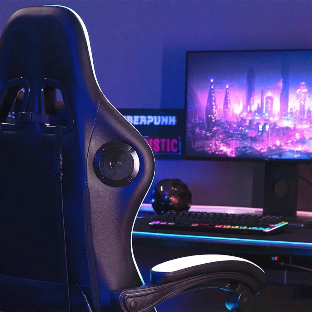 Bürostuhl mit Bluetooth-Lautsprecher und LED-Licht, ergonomischer Gaming-Stuhl mit Massagefunktion