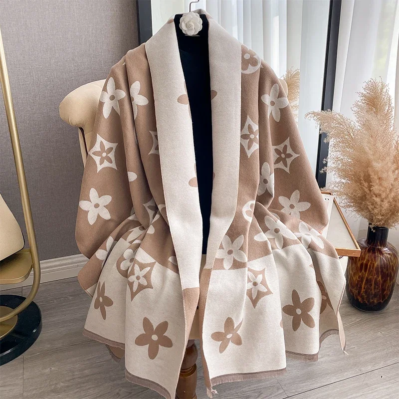 2025 Elegant Jacquard Design Scarf Imitation Cashmere Soft Warm Fringe Shawl Autumn Winter Coldproof Windproof Blanket Scarves