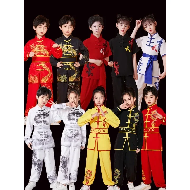 Chinese Traditional Costume for Children Kids Wushu Suit Kung Fu Tai Chi Uniform Martial Arts Performance Exercise Clothes