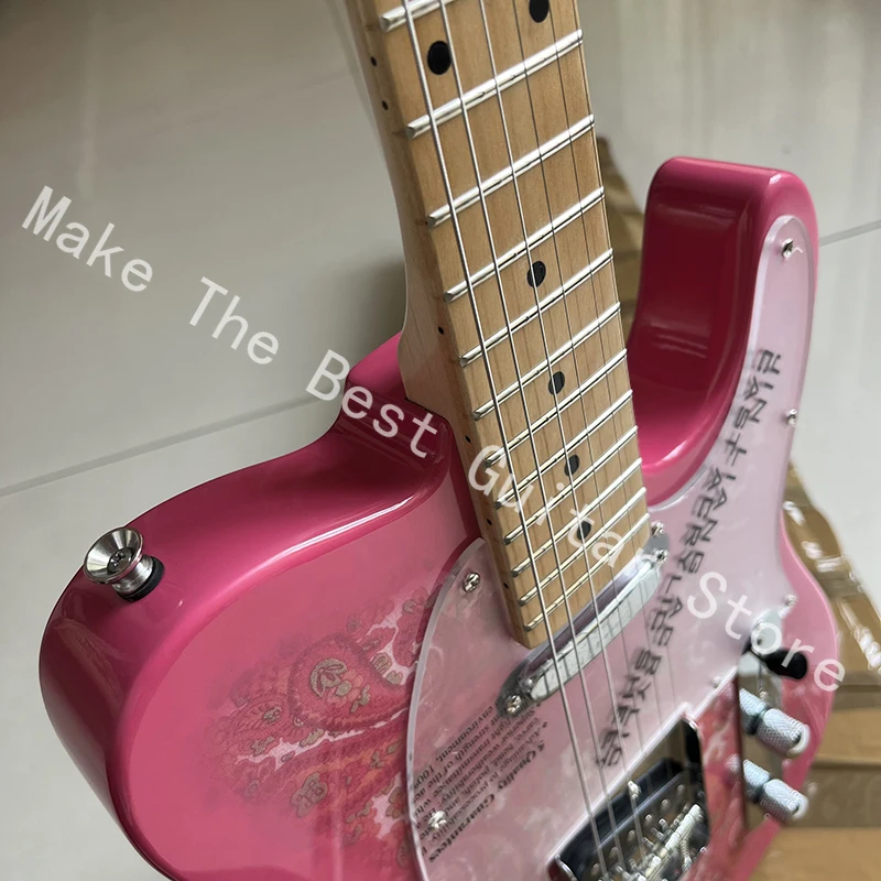 Exquisite pink printed electric guitar, 22 tone fingerboard, professional level, fast delivery.