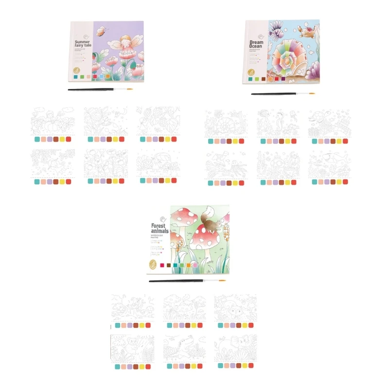 Set multiuso colori ad acquerello con accessori in carta per bambini Tema foreste animali Colore vibrante per uso 85LE