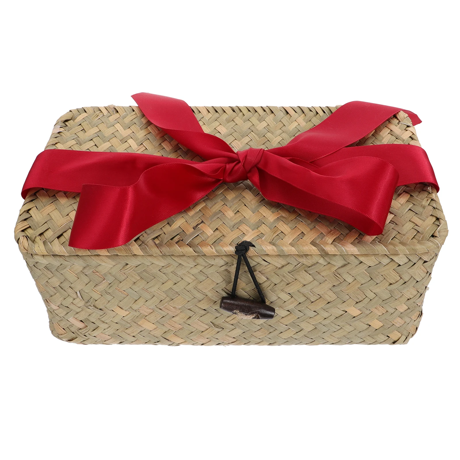 

Natural Woven Storage Basket Rectangular Desktop Organizing Box With Lid Seaweed Handmade Smooth Finish Home Decoration Gift For