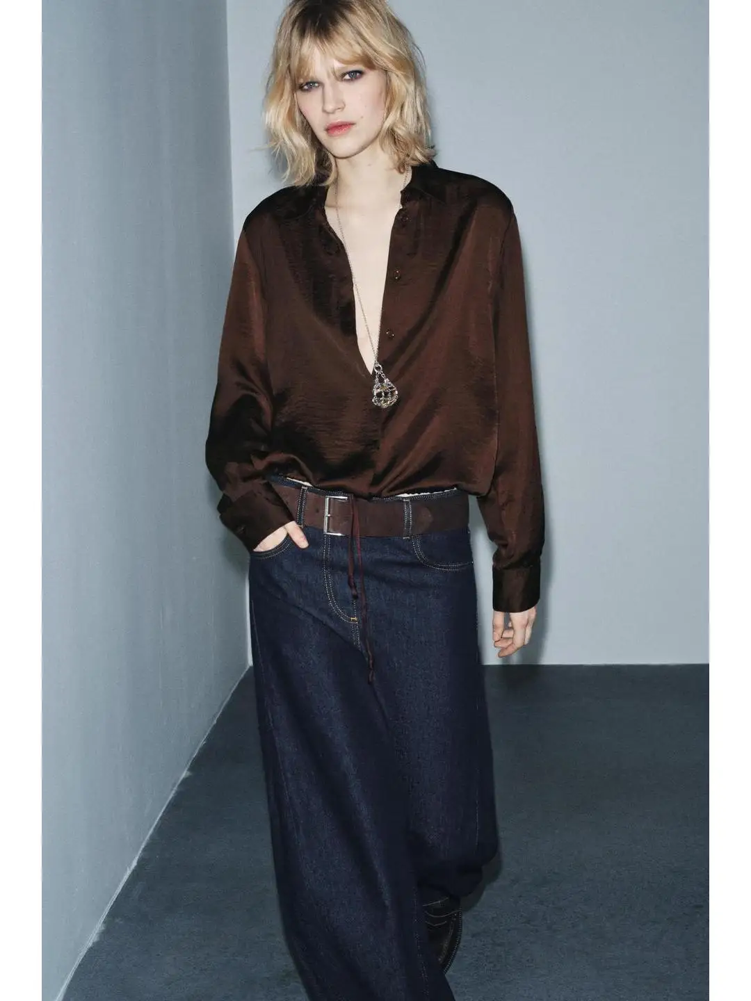 캐주얼 실크 새틴 롱 스커트 여가 출퇴근용 스트레이트 컷 얇은 소녀용 가을 겨울 신상 패셔너블