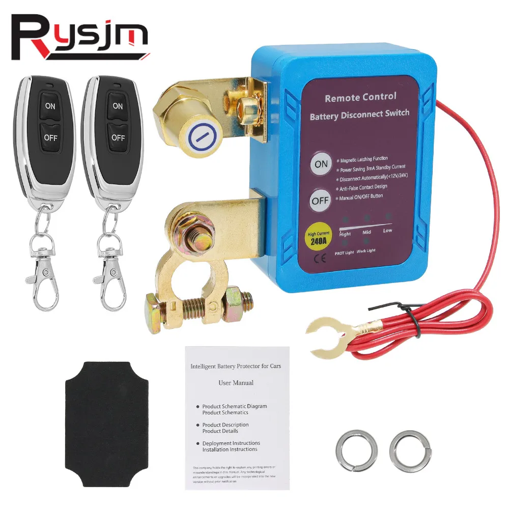 New 12V 240A Car Battery Disconnect Switch Quick Cut-off Remote Control Power Cut Off Kill Switches Protective Battery Custom