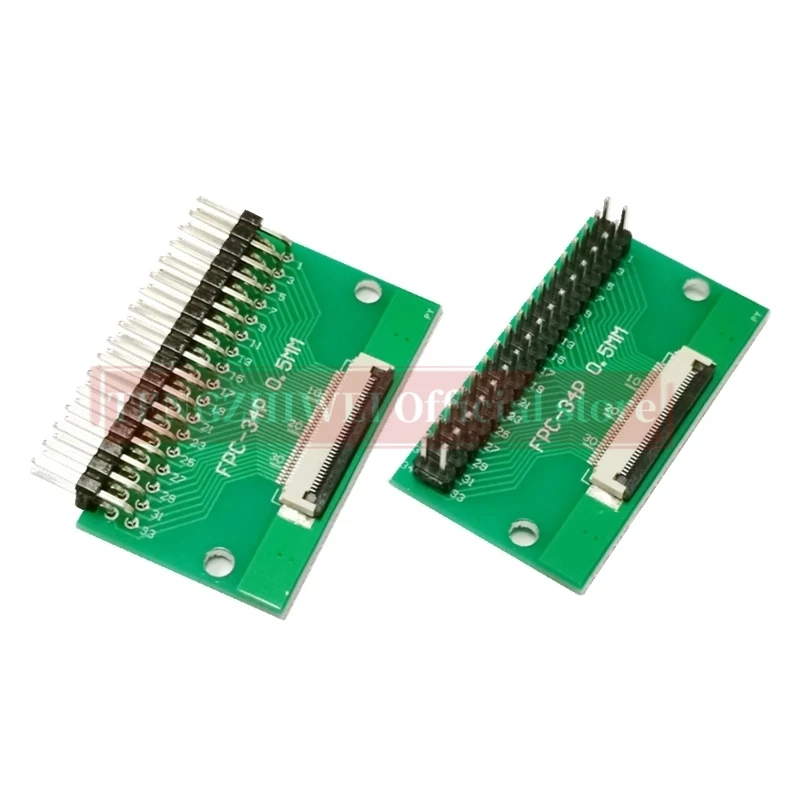 2PCS FFC/FPC adapter board 0.5MM-34P to 2.54MM welded 0.5MM-34P flip-top connector Welded straight and bent pin headers