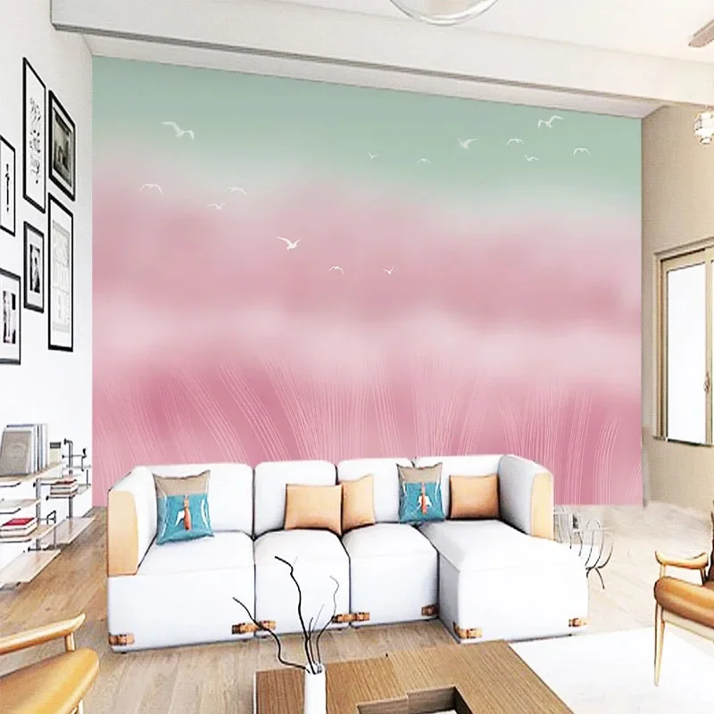 

Custom Any Size 3D Pink Wheat Waves Flying Birds Scandinavian Style Backdrop Wallpaper Papel De Parede Home Décor Fresco Tapety