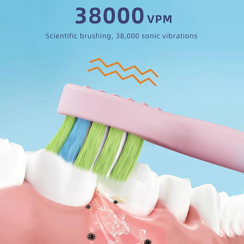 부드러운 강모 전동 칫솔, 부드러운 치아, 스마트 타이머, USB 충전식, 4 개의 추가 교체 헤드 포함