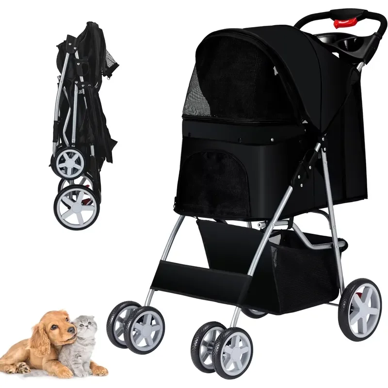 Detachable Pet Stroller Foldable 3 Wheel Dog Stroller Portable Pet Trolley For Medium Dogs Cats