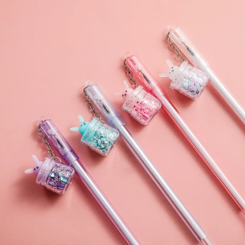 

12 Pcs Wholesale Cartoon Quicksand Drift Bottle Rabbit Gel Pens,Small Fresh Pendant Student Learning Stationery