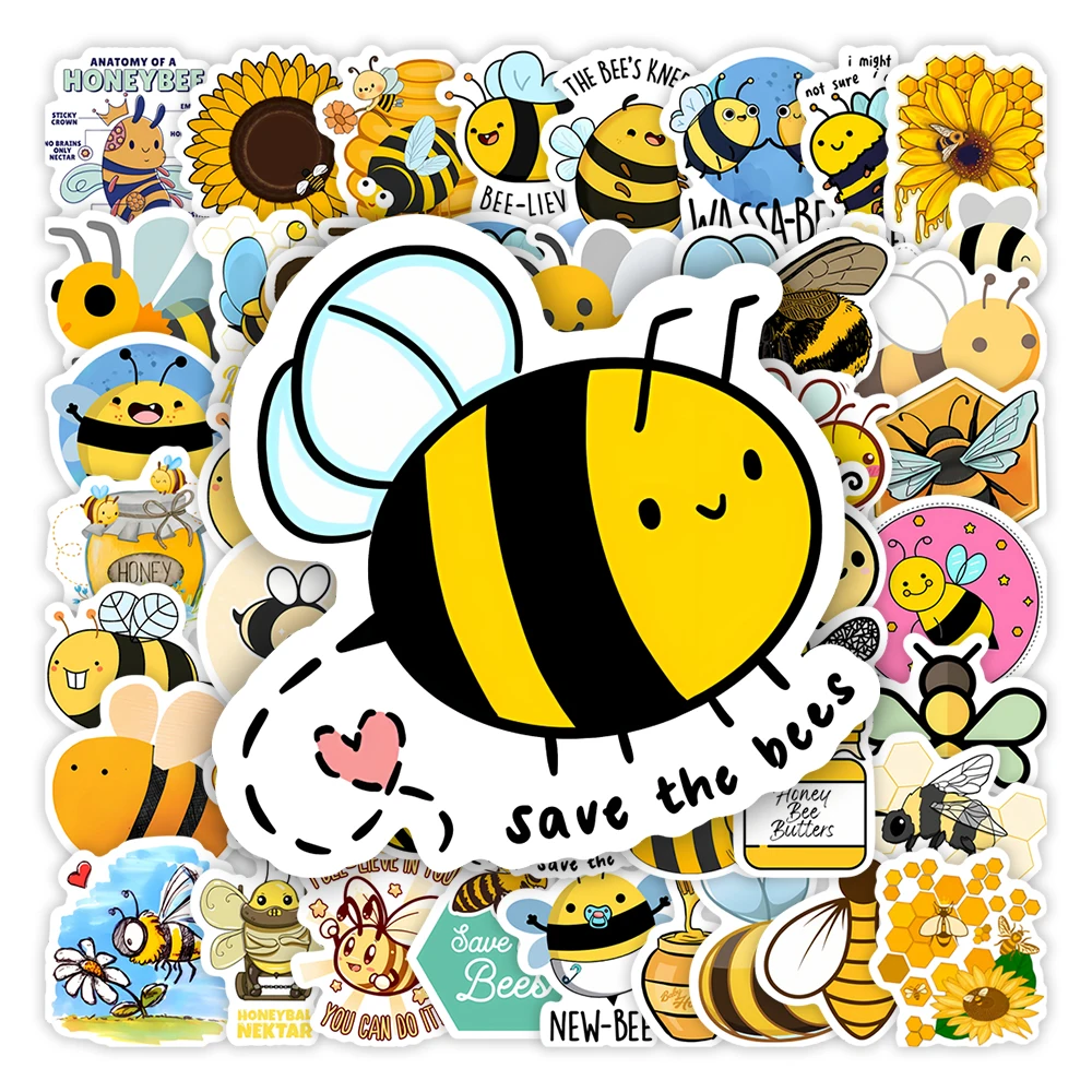 Cartoon Honey Bee Stickers Cute Insect DIY Kids Toys  Waterproof Decal for Scrapbook Laptop Phone Luggage Bottles Decorative