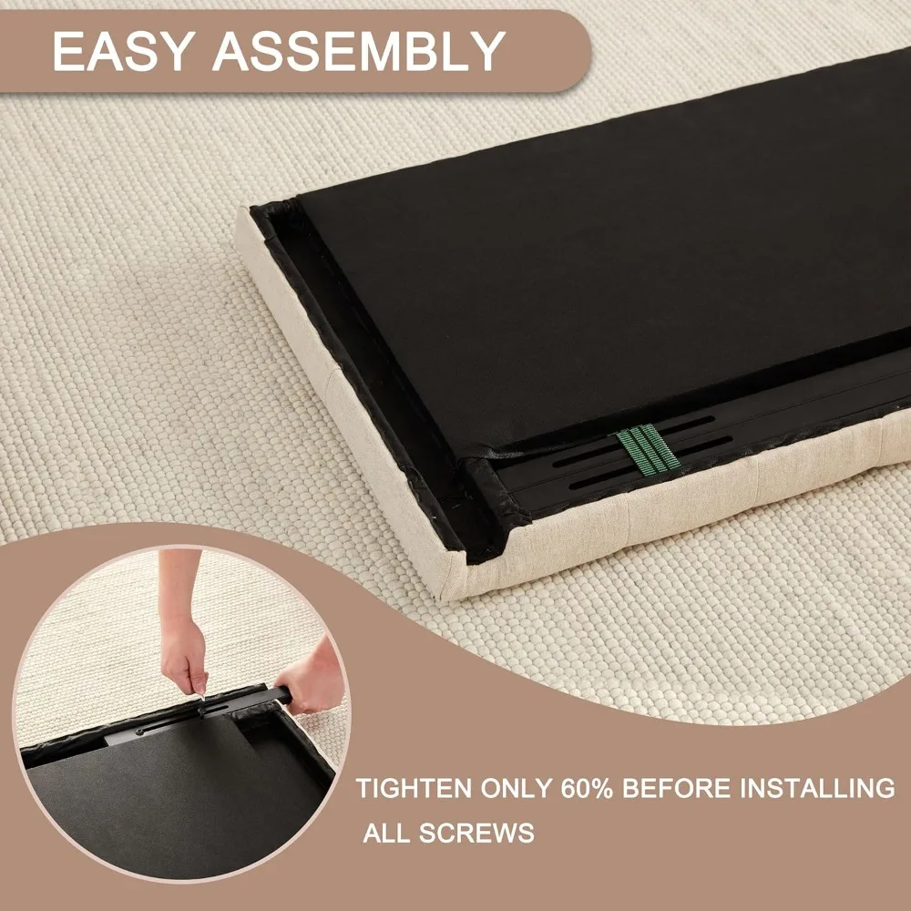 لوح رأسي منجد معنقدة بحجم XL بالكامل، خشب متين بأرجل معدنية، لوح رأسي بارتفاع قابل للتعديل لأسرة XL كاملة