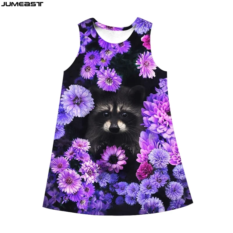 

Jumeast Women Dresses Lovely Animal Raccoon Hunting Camouflage Summer Fashion Hip Hop Sleeveless Dress Suspender Nightdress